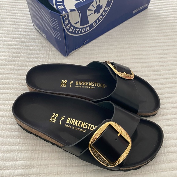 Birkenstock Black Slides with Gold Accents - Picture 4 of 10